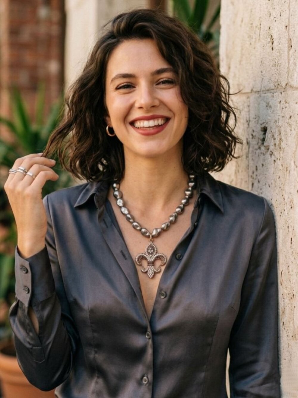 Statement Fleur de Lis Necklace | Gray Baroque Pearl Necklace | French Inspired